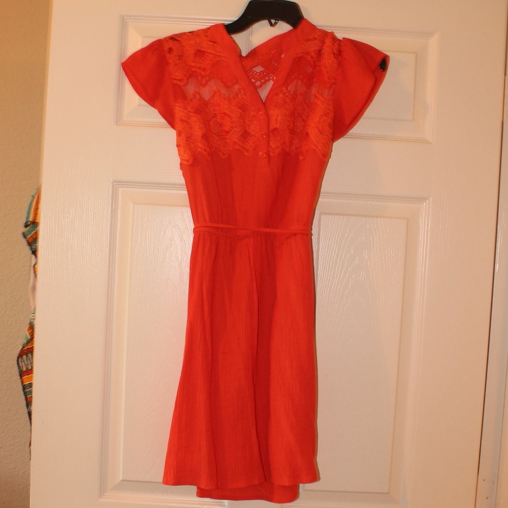 Tangerine lace capped dress